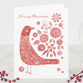 Bird Folk Art Kerstmis Notitiekaartje