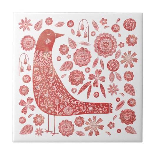 Bird Folk Art Tegeltje (Voorkant)