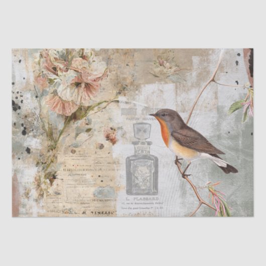 Bird French Shabby Perfume Flower Decoupage Craft Tissuepapier (Voorkant)
