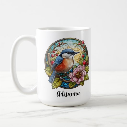 Bird Glas in lood Flowers Berries Naam Koffiemok (Links)