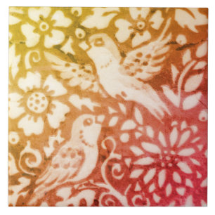 Bird Gold Copper Coral Autumn Herfst Woodland Lead Tegeltje