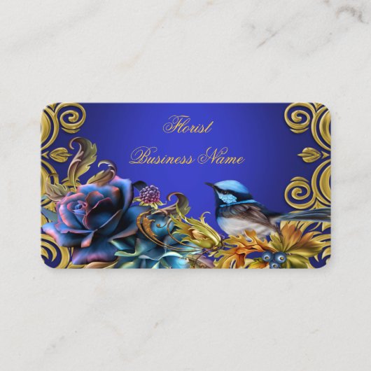  Bird Gold Flowers Bluebird Bird Blue Visitekaartje (Voorkant)