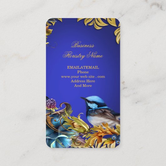  Bird Gold Flowers Bluebird Bird Blue Visitekaartje (Achterkant)