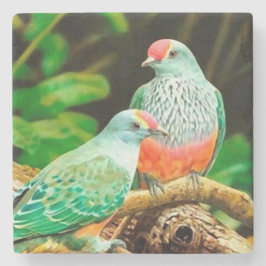 Bird green _coaster posavasos de piedra stenen onderzetter