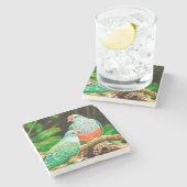 Bird green _coaster stenen onderzetter (Zijkant)