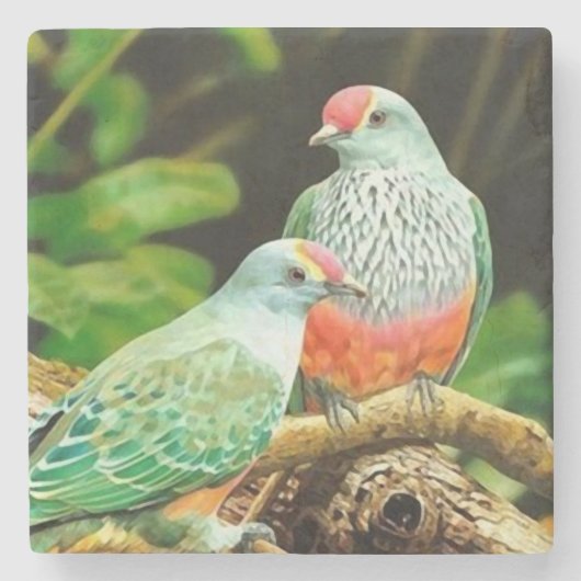 Bird green _coaster stenen onderzetter (Voorkant)