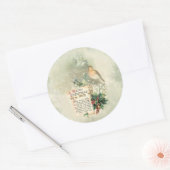  Bird, Holly & Happy Christmas Scroll Ronde Sticker (Envelop)