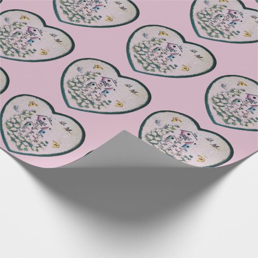 Bird House Bloementuin op een hart Cadeaupapier (Hoek)