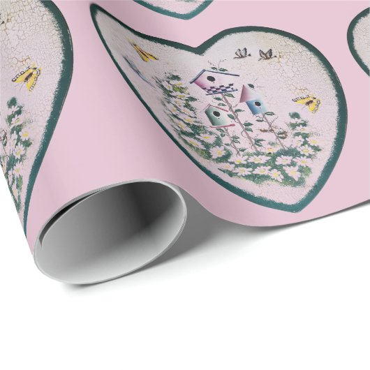 Bird House Bloementuin op een hart Cadeaupapier (Rol Hoek)