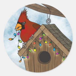 Bird House Holiday Ronde Sticker