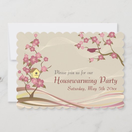 Bird House Housewarming Party Invitation Grey Kaart (Voorkant)