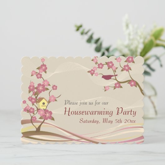 Bird House Housewarming Party Invitation Grey Kaart (Staand voorkant)