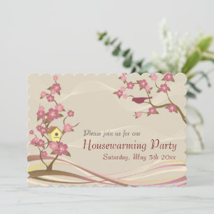 Bird House Housewarming Party Invitation Grey Kaart