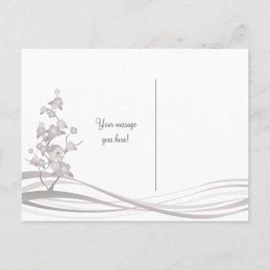 Bird House Moving Aankondiging Briefkaart Grijs (Achterkant)