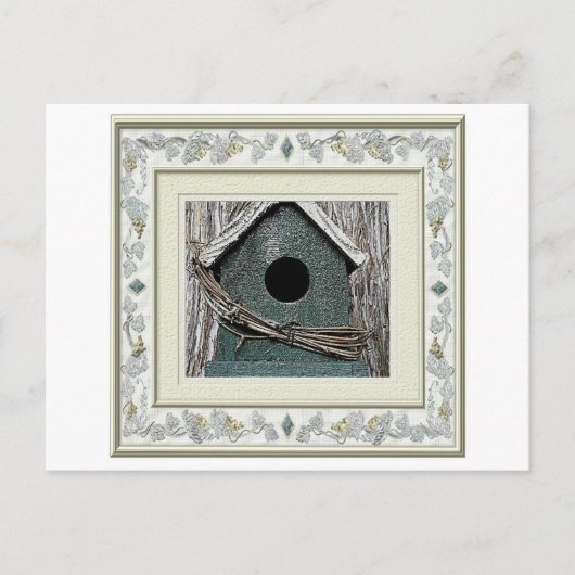 Bird House Post-kaart. New Home, we zijn verhuisd. Aankondigingskaart (Voorkant)