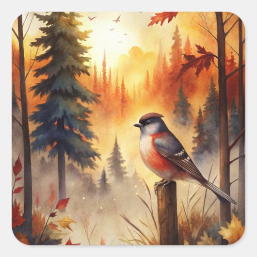 Bird in Autumn Vierkante Sticker (Voorkant)