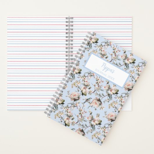 Bird in Blossom Blue Personalized Journal Notebook Notitieboek (Binnen)
