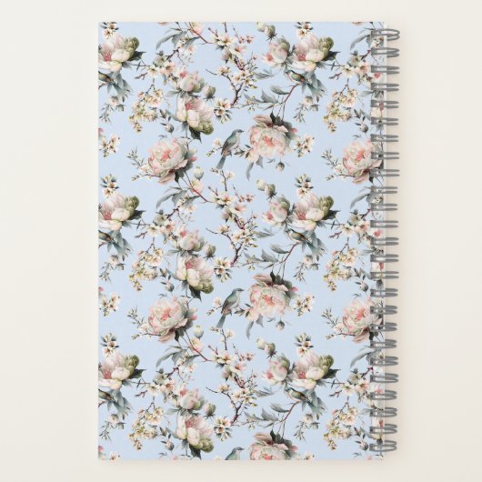 Bird in Blossom Blue Personalized Journal Notebook Notitieboek (Achterkant)