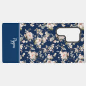 Bird in Blossom Navy Blue MagSafe Tough Samsung Galaxy Hoesje (Achterkant horizontaal)