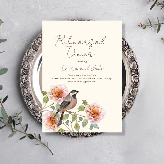 Bird in Flowering Branches Rehearsal Dinner Kaart