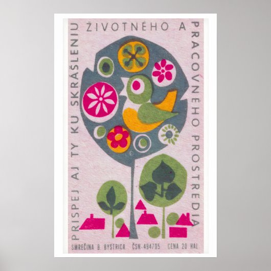 Bird in Tree - Matchbox Print - Czech Wall Art (Voorkant)