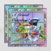 Bird in Window Birthday Uitnodigingen Aankondiging (Voorkant / Achterkant)