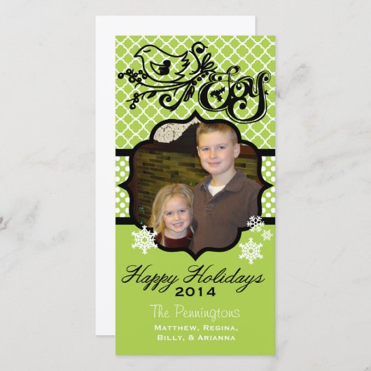 Bird Joy Green Prettige feestdagen Photo Card Feestdagenkaart (Voorkant / Achterkant)