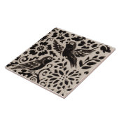Bird Leaf Batik Stoneware Woodland Animal Tan Gray Tegeltje (Zijkant)