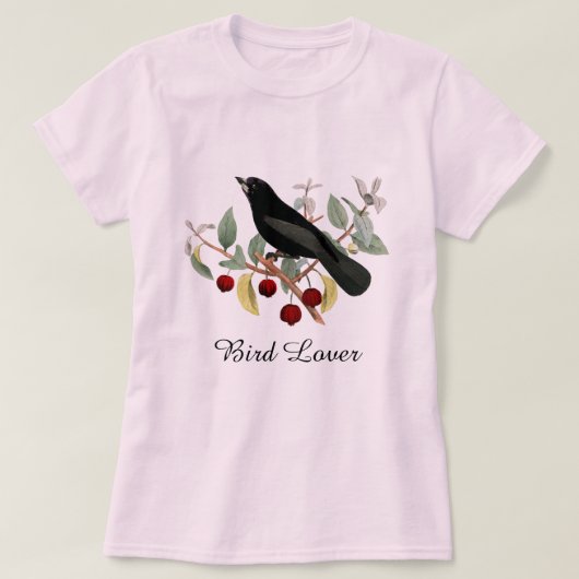 Bird Lover Blackbird Pink T-shirt (Design voorkant)