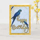 Bird Lover's Birthday  Macaw Parrots Kaart (Gele Bloem)