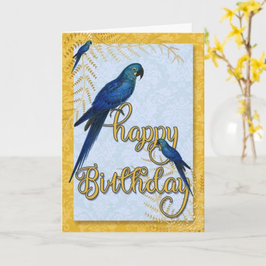 Bird Lover's Birthday  Macaw Parrots Kaart (Gele Bloem)