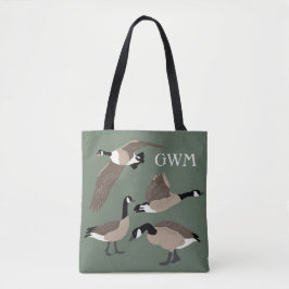 Bird Lovers Canada Geese Illustratie Monogrammed Tote Bag