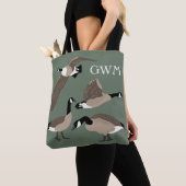 Bird Lovers Canada Geese Illustratie Monogrammed Tote Bag (Dichtbij)