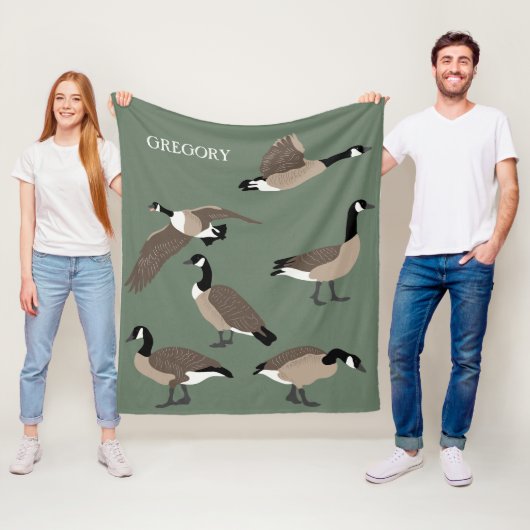 Bird Lovers Canada Geese Illustration Personalized Fleece Deken (In situ)