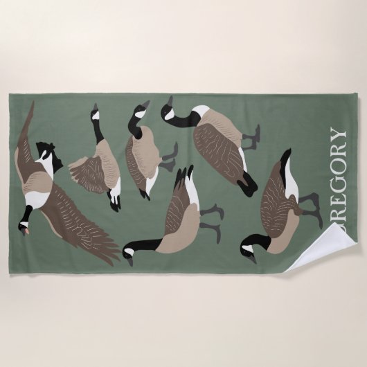 Bird Lovers Canada Geese Illustration Personalized Strandlaken (Voorkant)