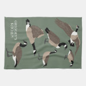 Bird Lovers Canada Geese Illustration Personalized Theedoek (Horizontaal)
