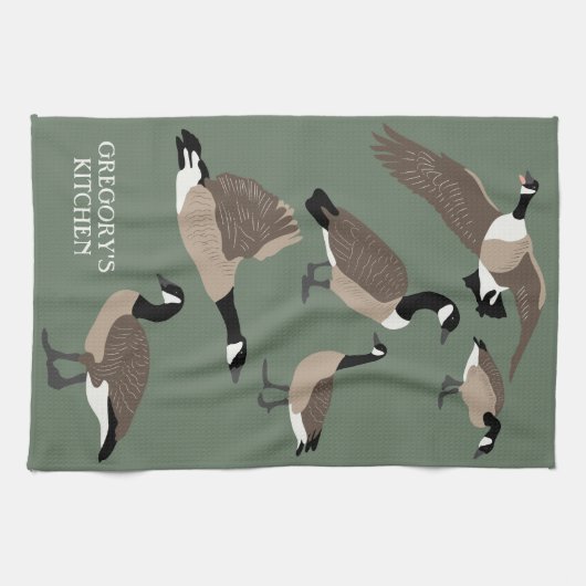 Bird Lovers Canada Geese Illustration Personalized Theedoek (Horizontaal)