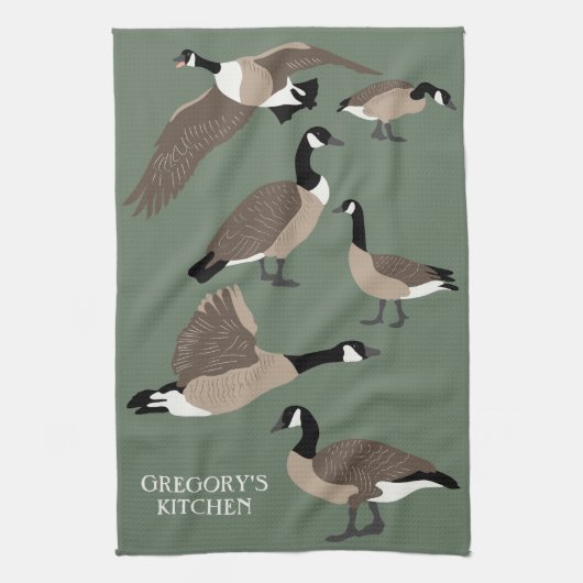 Bird Lovers Canada Geese Illustration Personalized Theedoek (Verticaal)
