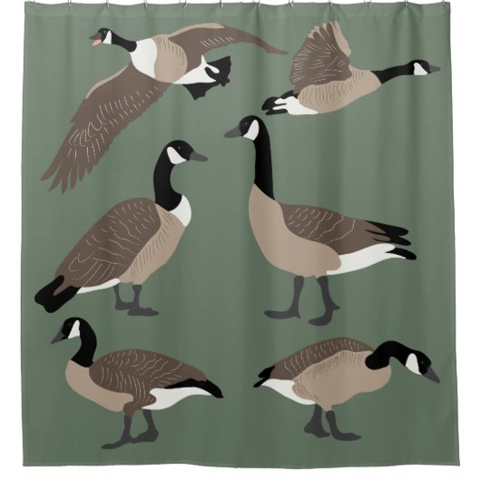 Bird Lovers Canada Geese Illustration Sage Green Douchegordijn (Voorkant)