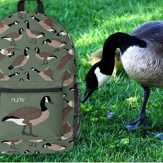 Bird Lovers Canada Geese Pattern Sage Green Bedrukte Rugzak