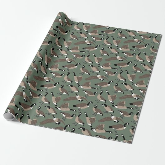 Bird Lovers Canada Geese Pattern Sage Green Cadeaupapier (Uitgerold)