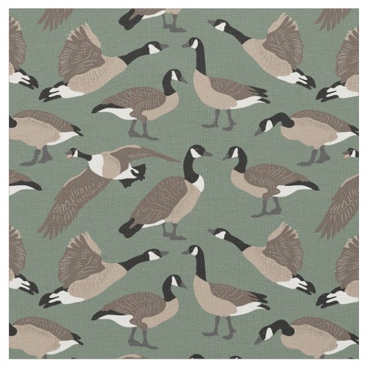 Bird Lovers Canada Geese Pattern Sage Green Stof (Close Up)