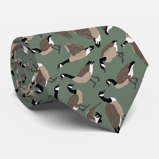 Bird Lovers Canada Geese Pattern Sage Green Stropdas (Opgerold)
