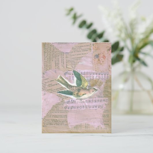 Bird Mixed Media Collage Briefkaart (Staand voorkant)