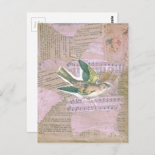 Bird Mixed Media Collage Briefkaart (Voorkant / Achterkant)