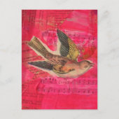  Bird Mixed Media Collage Hot Pink Briefkaart (Voorkant)