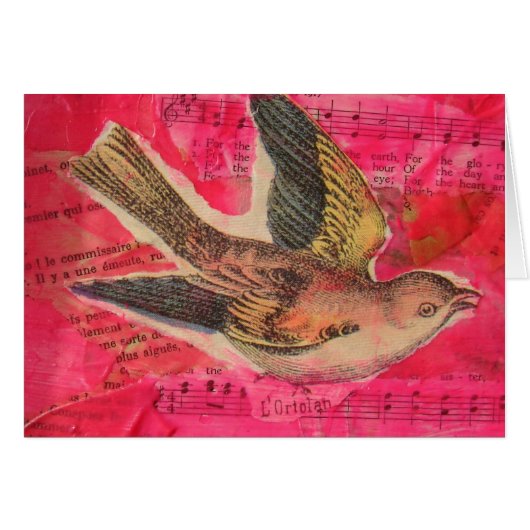 Bird Mixed Media Hot Pink Achtergrond (Voorkant Horizontaal)