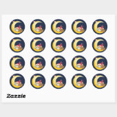 Bird Moon Sleeping Kitten Cat Holiday Ronde Sticker (Vel)