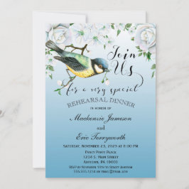 Bird Natuur Rehearal Dinner Invitation Blue Kaart