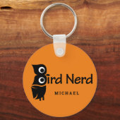 Bird Nerd and Owl Personalised Name Oranje Sleutelhanger (Voorkant)
